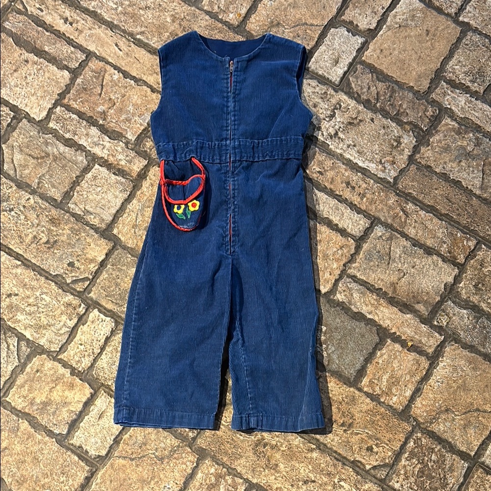 Vintage Thomas Corduroy Jumpsuit with Red Accent